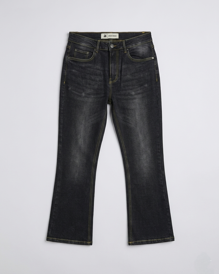 One Man Bootcut Jeans Embroidered Pocket Black Wash Men's