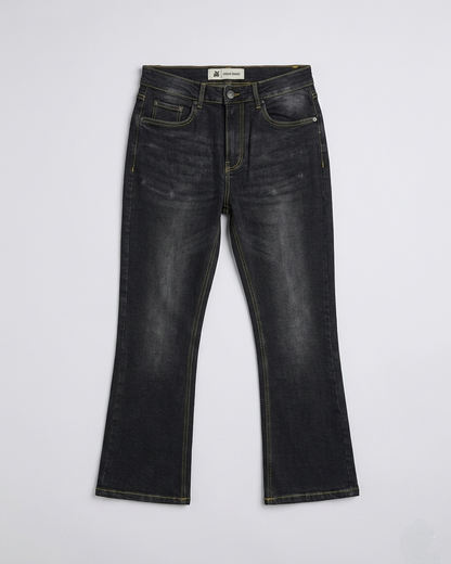 One Man Bootcut Jeans Embroidered Pocket Black Wash Men's