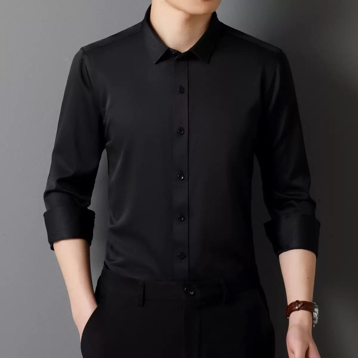 China Premium Solid Formal Shirt – Black মূল ছবি