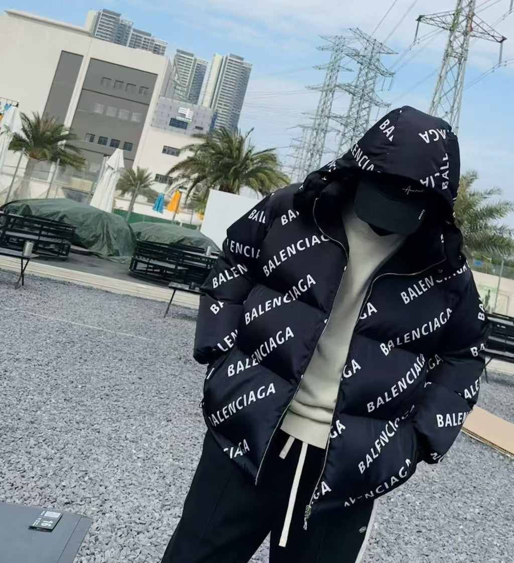 BALENCIAGA ALL-OVER LOGO REVERSIBLE PUFFER JACKET