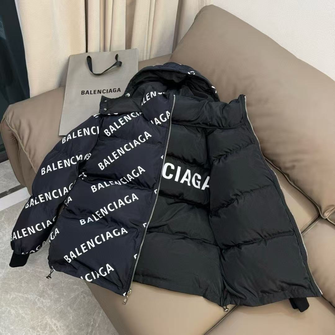 BALENCIAGA ALL-OVER LOGO REVERSIBLE PUFFER JACKET
