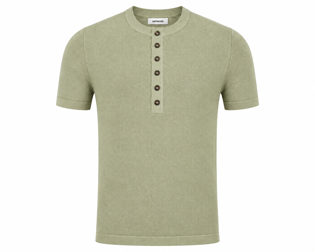 Essential Knit Henley Polo – Sage Green
