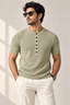 Essential Knit Henley Polo – Sage Green