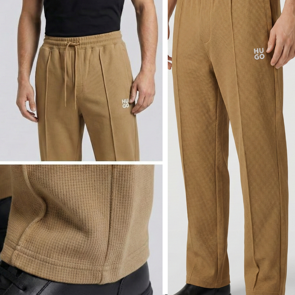 Men's Premium Waffle Knit Pintuck Trousers – Camel