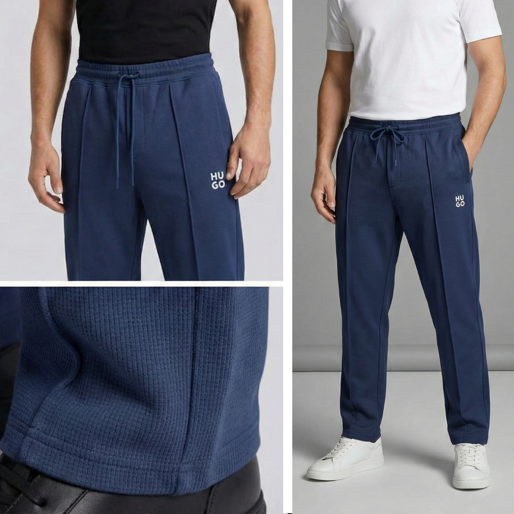 Men's Premium Waffle Knit Pintuck Trousers – Slate Blue
