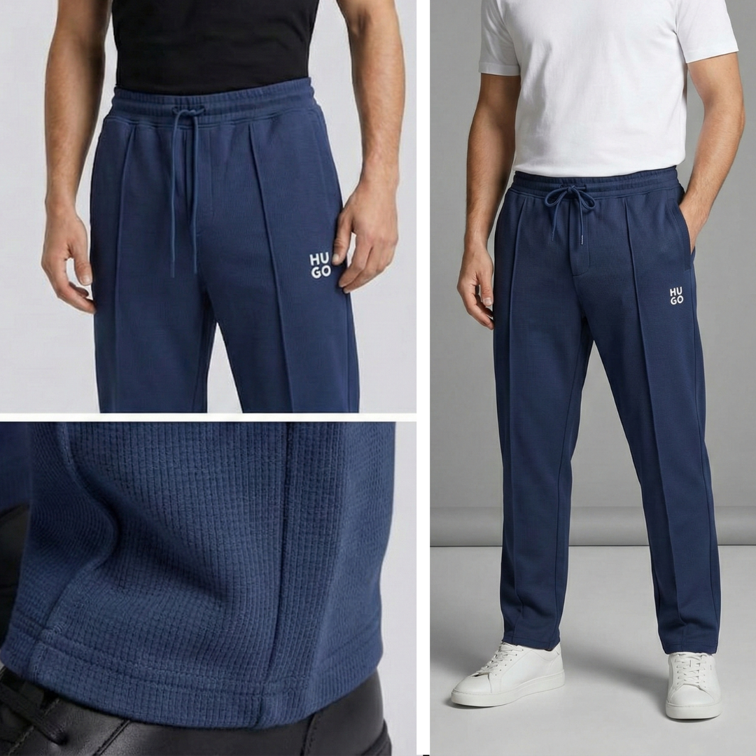 Men's Premium Waffle Knit Pintuck Trousers – Slate Blue