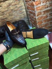Gucci Men's Embossed GG Horsebit Tassel| Burnished Leather Designer Shoes