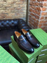 Gucci Men's Embossed GG Horsebit Tassel| Burnished Leather Designer Shoes