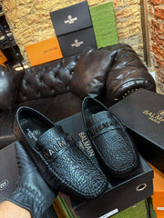 Balmain Men's Textured Leather Driving Loafers | Designer Moccasins