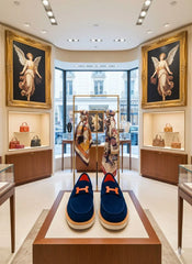 Hermès Men's 'H' Logo Suede Loafers | Navy & Orange Designer Casual Shoes