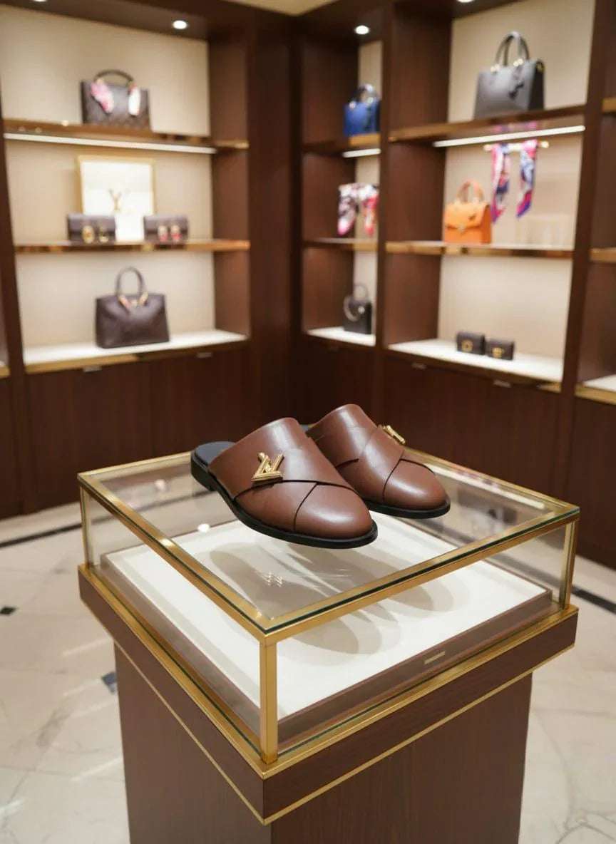 Luxury LV Logo Leather Mules | Men's Designer Inspired Half Shoes Secondary image