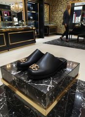 Luxury DG Logo Leather Mules | Designer Inspired Half Shoes