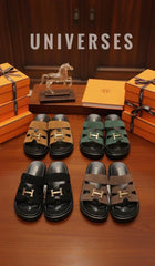 Luxury 'H' Logo Suede Sandals | Designer Inspired Adjustable Slides