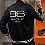 Black bomber jacket with 'Balfolio' branding on the back, worn by a person.