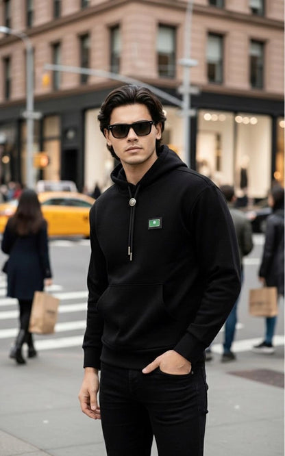 Onyx Black Tech-Luxe Hoodie with Signature Bolo Detail