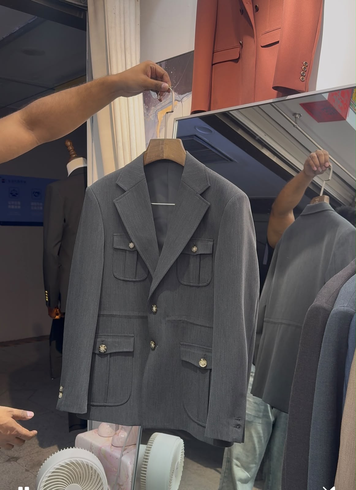 Premium Charcoal Grey Multi-Pocket Blazer Main image