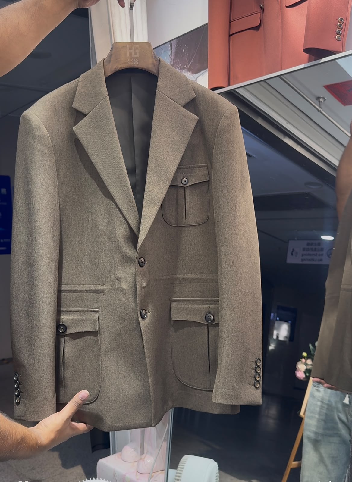 Premium Taupe Brown Multi-Pocket Blazer