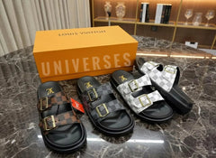 Luxury Checkerboard Double-Strap Sandals | Designer Inspired Buckle Slides