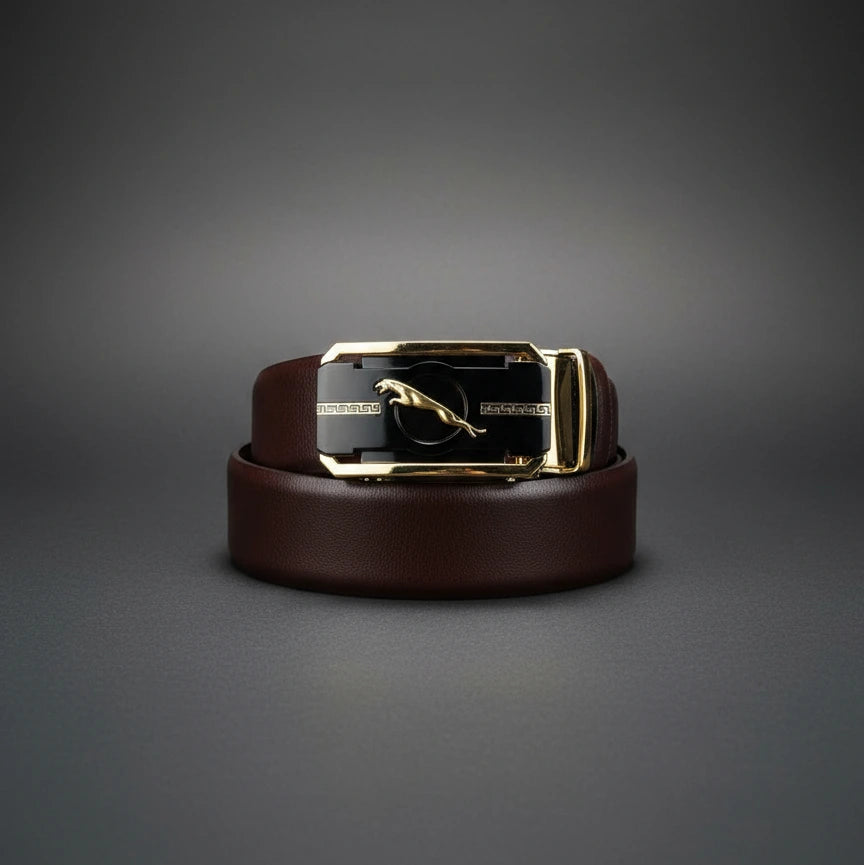 Jaguar Logo Auto-Lock Belt | Brown & Gold | Premium Imported Main image