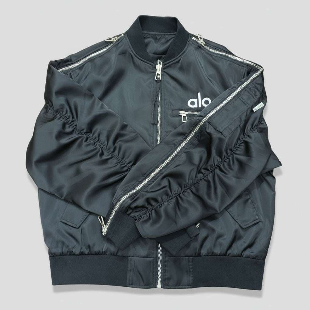 Alo-Inspired Korean Style Zipper Bomber Jacket - Tech Black Main image