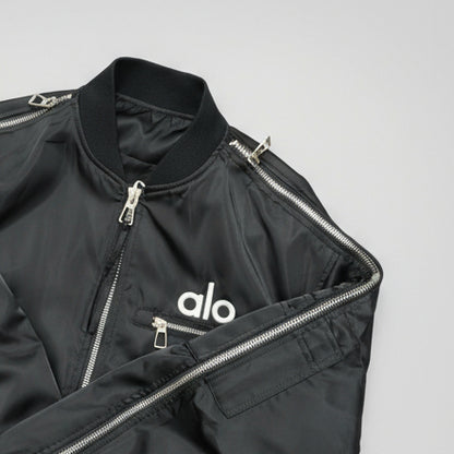 Alo-Inspired Korean Style Zipper Bomber Jacket - Tech Black