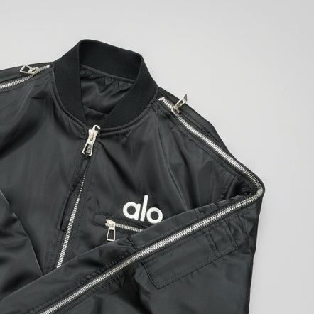 Alo-Inspired Korean Style Zipper Bomber Jacket - Tech Black