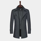 Ash Grey Wool-Blend Semi Long Coat for Men