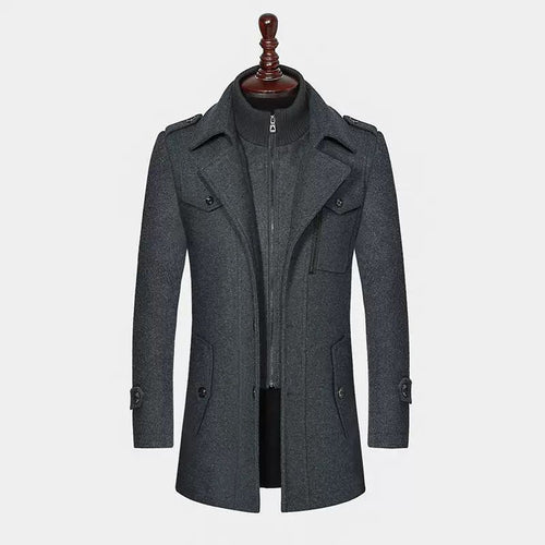 Ash Grey Wool-Blend Semi Long Coat for Men