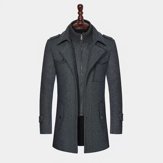 Ash Grey Wool-Blend Semi Long Coat for Men