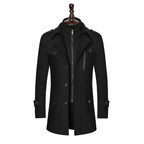 Classic Black Wool-Blend Semi Long Coat for Men
