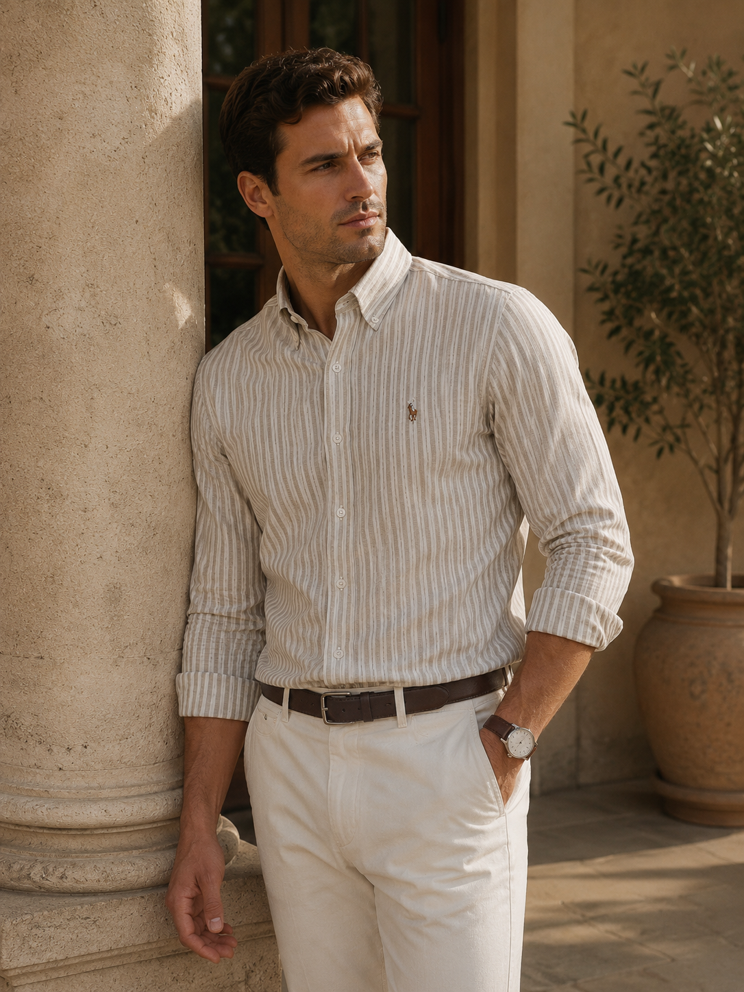 Premium Beige Striped Cotton Shirt দ্বিতীয় ছবি