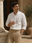 White & Tan Striped Shirt — Classic Button-Down