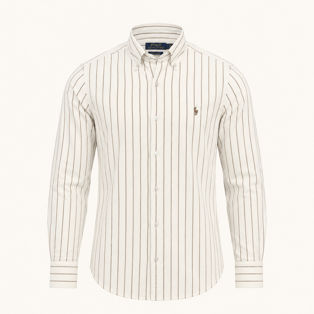 White & Tan Striped Shirt — Classic Button-Down