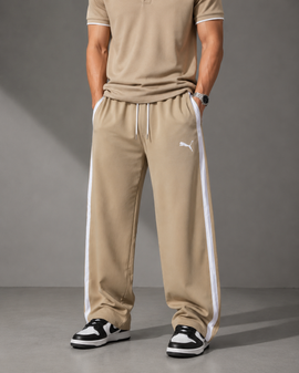 Beige & White Baggy Track Trousers