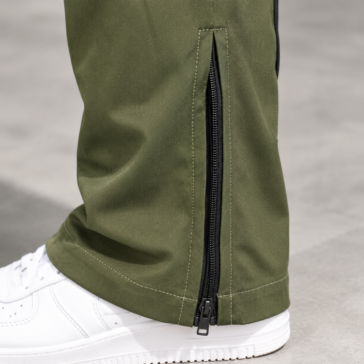 Olive Green Track Trousers with Ankle Zips