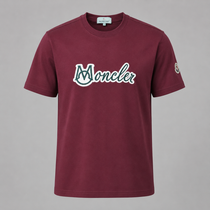 Moncler Script Logo T-Shirt Cotton Crew Neck Men’s Burgundy