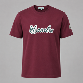 Moncler Script Logo T-Shirt Cotton Crew Neck Men’s Burgundy