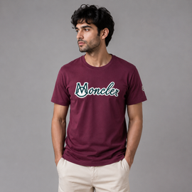 Moncler Script Logo T-Shirt Cotton Crew Neck Men’s Burgundy