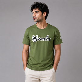 Moncler Script Logo T-Shirt Cotton Crew Neck Men’s Olive Green