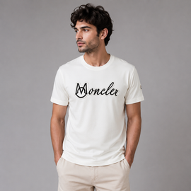 Moncler Script Logo T-Shirt Cotton Crew Neck Men’s White