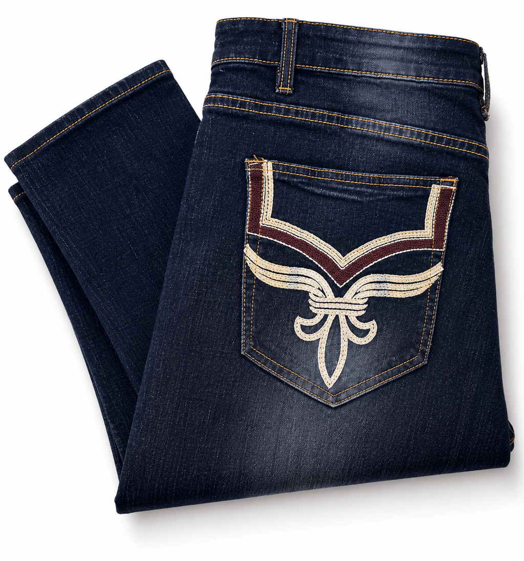 One Man Bootcut Jeans Embroidered Pocket Black Wash Men's