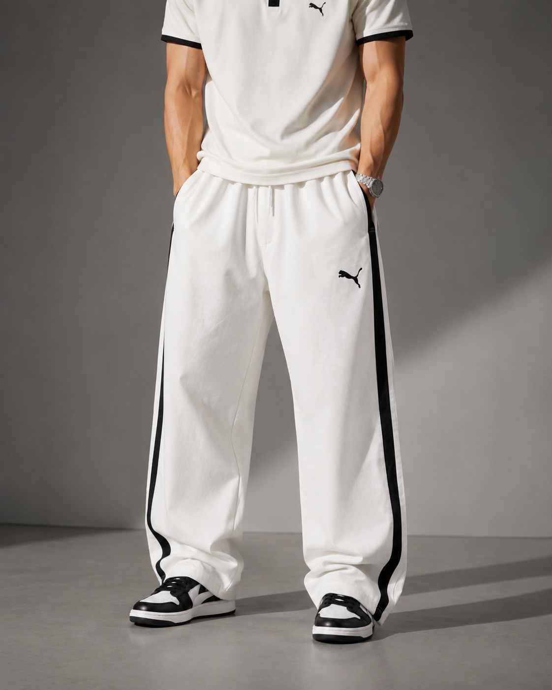 PUMA White & Black Baggy Track Trousers মূল ছবি