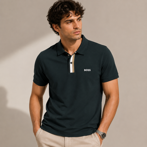 Men's Cotton Polo Shirt - Dark Green - Modern Accent Fit