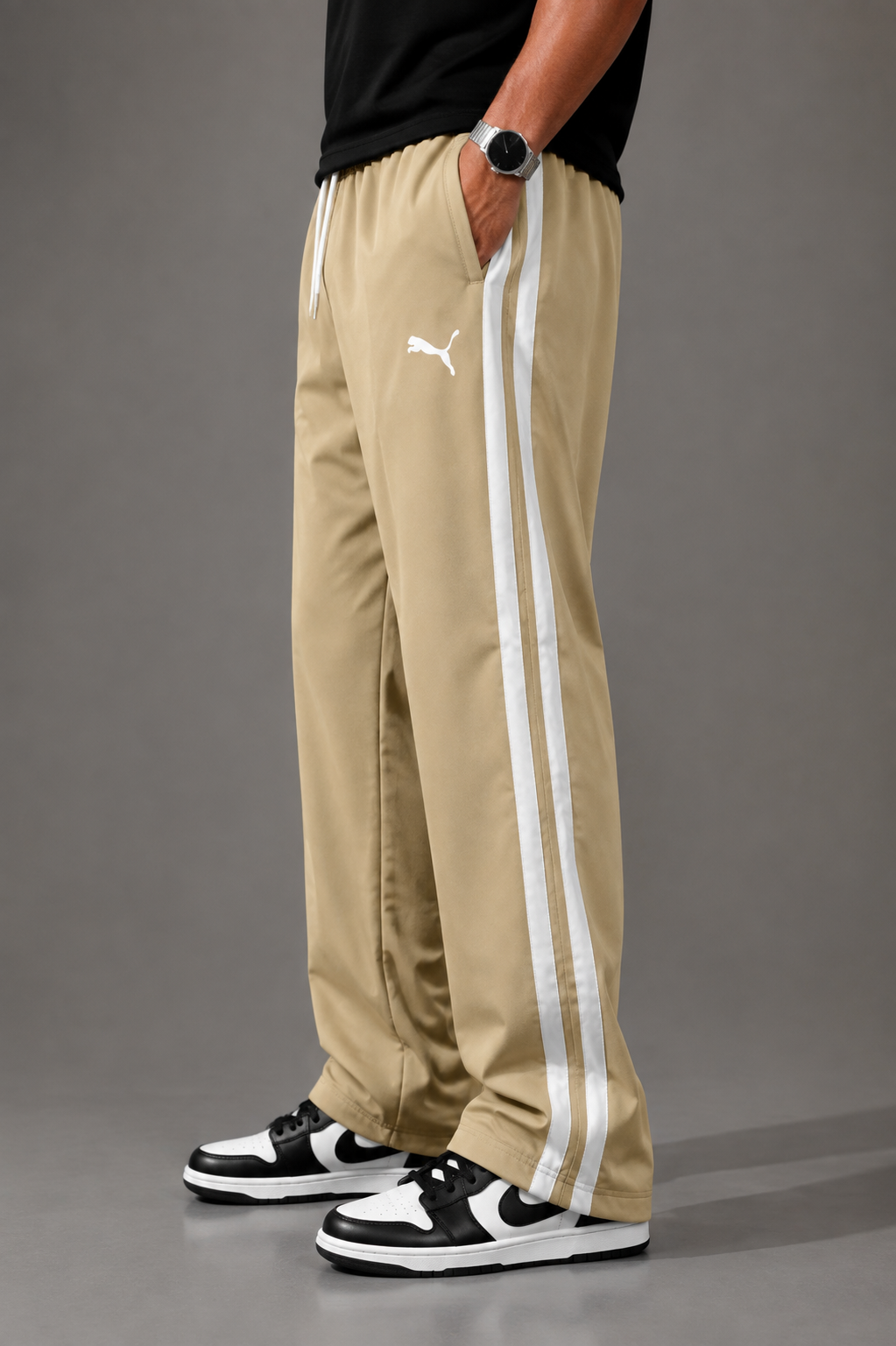 Beige & White Baggy Track Trousers দ্বিতীয় ছবি