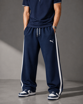 Navy Blue & White Baggy Track Trousers