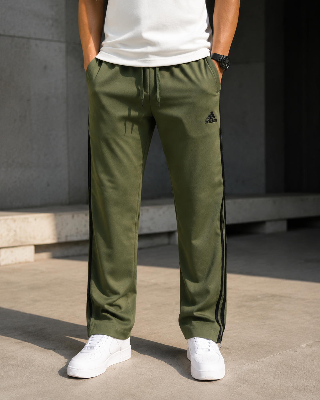 Olive Green Track Trousers with Ankle Zips
