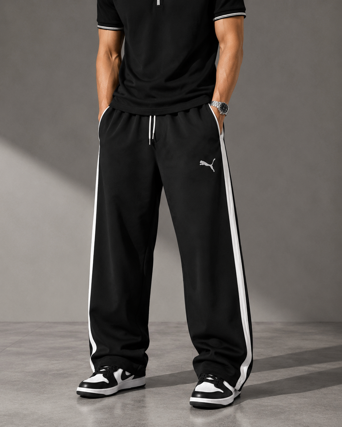 Black & White Baggy Track Trousers