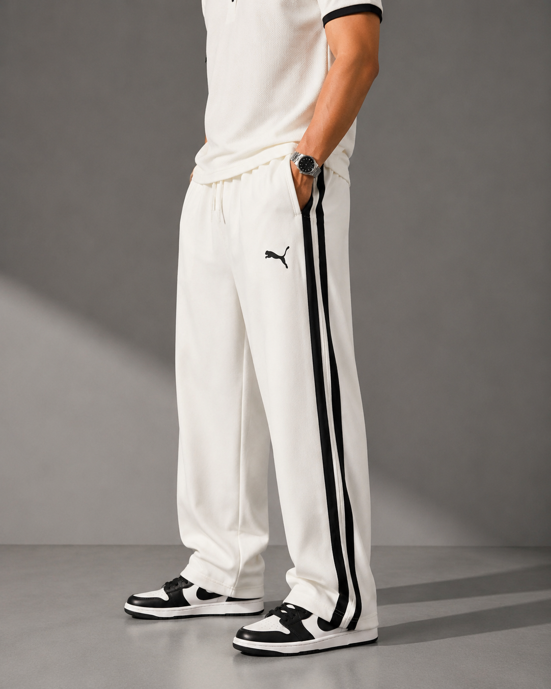 PUMA White & Black Baggy Track Trousers