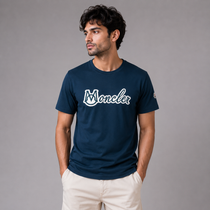 Moncler Script Logo T-Shirt Cotton Crew Neck Men’s Navy Blue