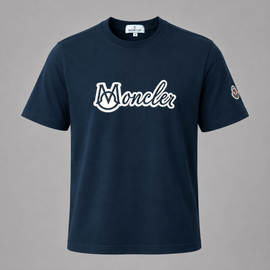 Moncler Script Logo T-Shirt Cotton Crew Neck Men’s Navy Blue